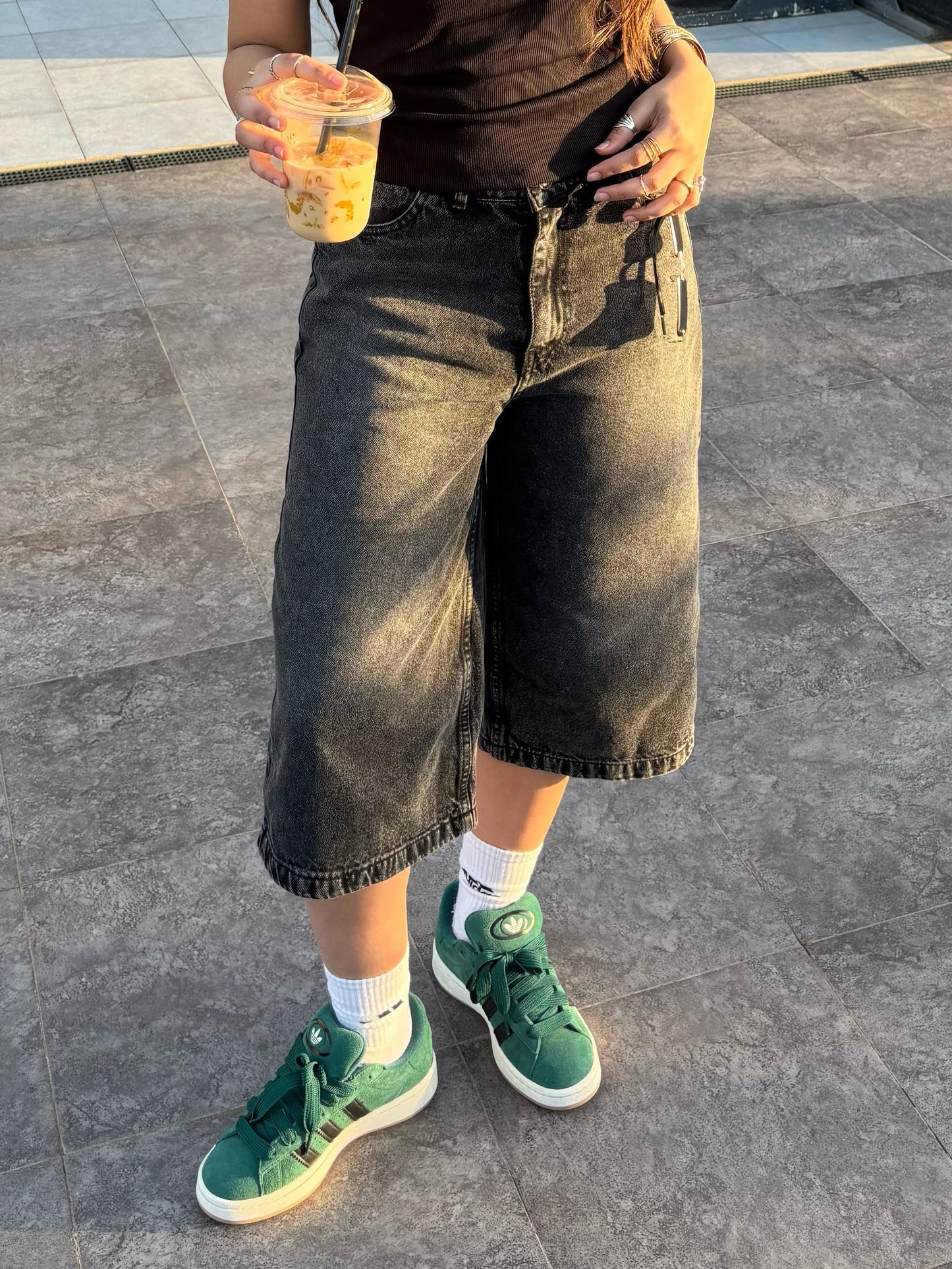 Women's Jorts in Stone-Washed Black