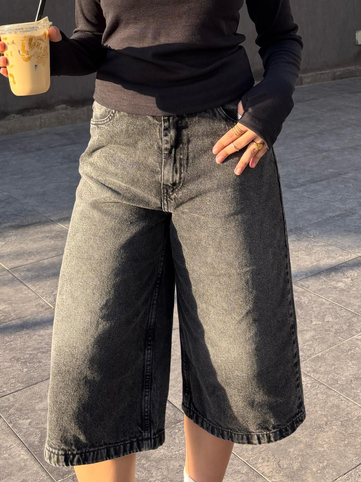 Women's Jorts in Stone-Washed Black