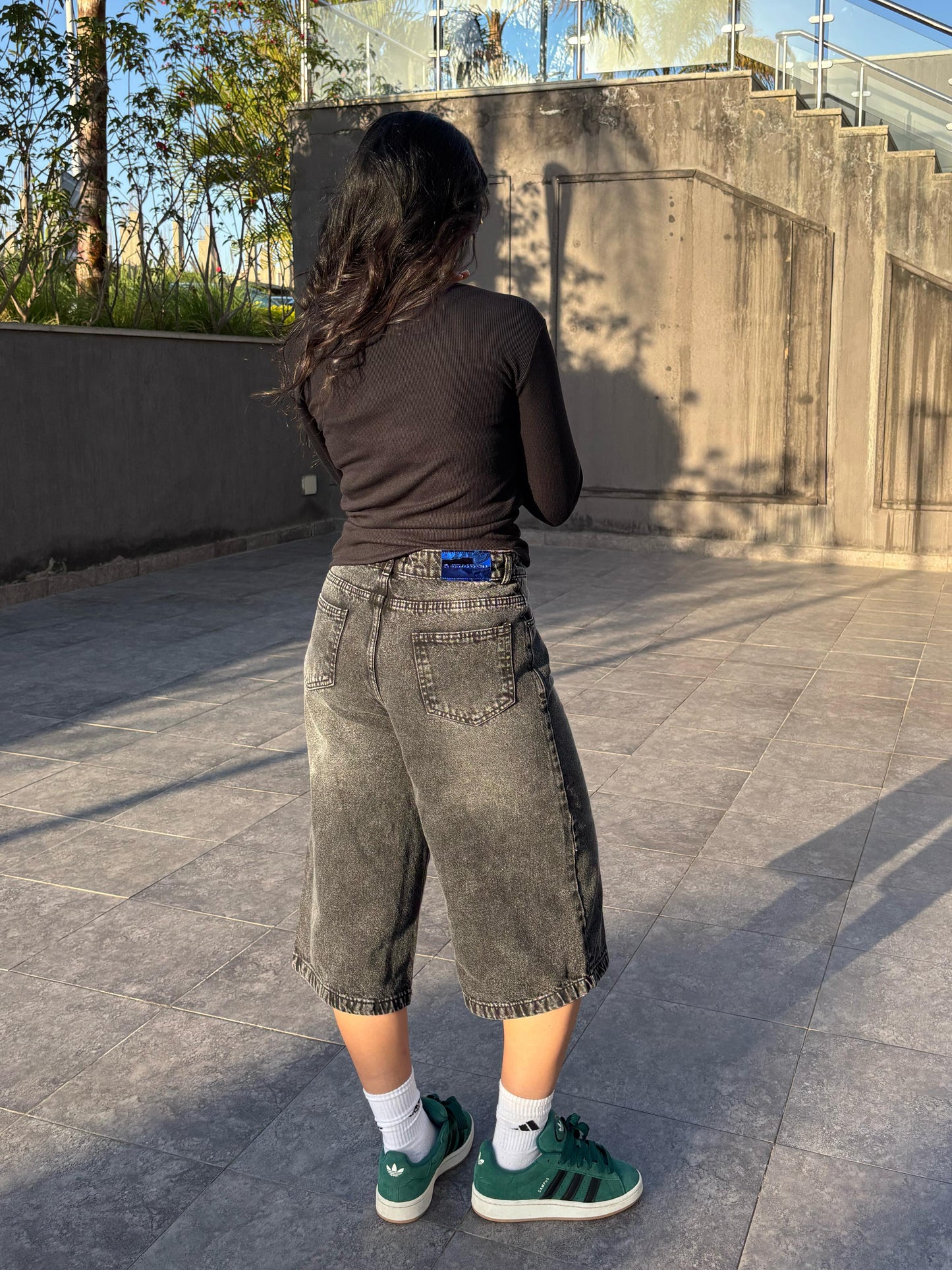 Women's Jorts in Stone-Washed Black