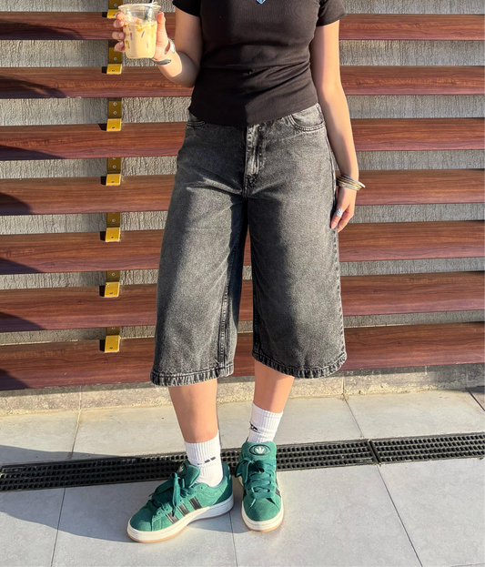 Women's Jorts in Stone-Washed Black