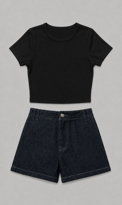 Basic Top + Denim Shorts (Bundle)